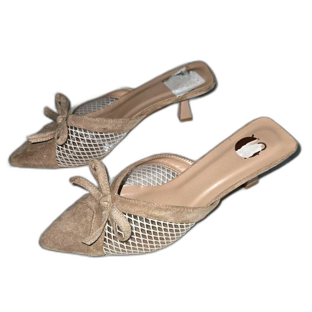 YOKI Kitten Heel Mesh Tan Suede Slide Feminine Size 8